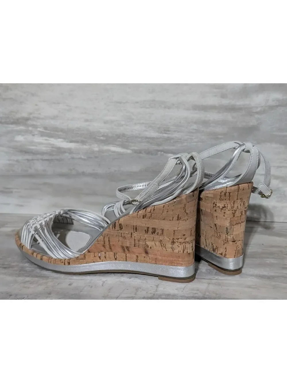 Marshall Fields  Silver Woven Strap Cork Wedge Sandals Sz 10M
